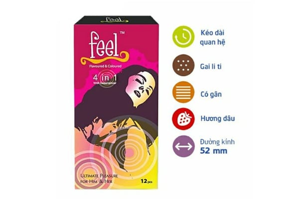 Bao cao su feel 4 in 1 gân gai hộp 12c Bao cao su feel 4 in 1 gân gai hộp 12c