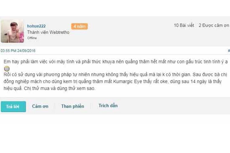 Review kem trị thâm mắt kumargic webtretho