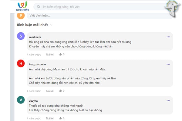 Feedback maxman từ các chị em trên webtretho Feedback maxman từ các chị em trên webtretho