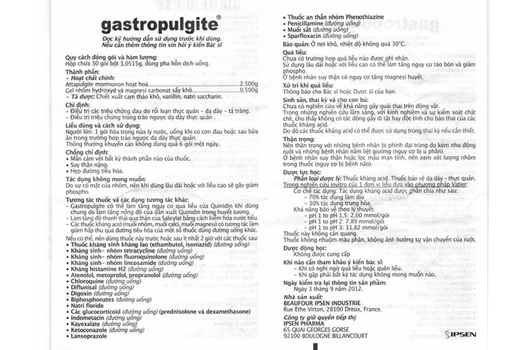 Thành phần của thuốc Gastropulgite hỗ trợ điều trị bệnh dạ dày, tá tràng